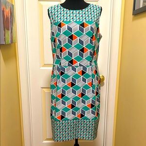 dressbarn Teal and Orange Geometric Midi Dress